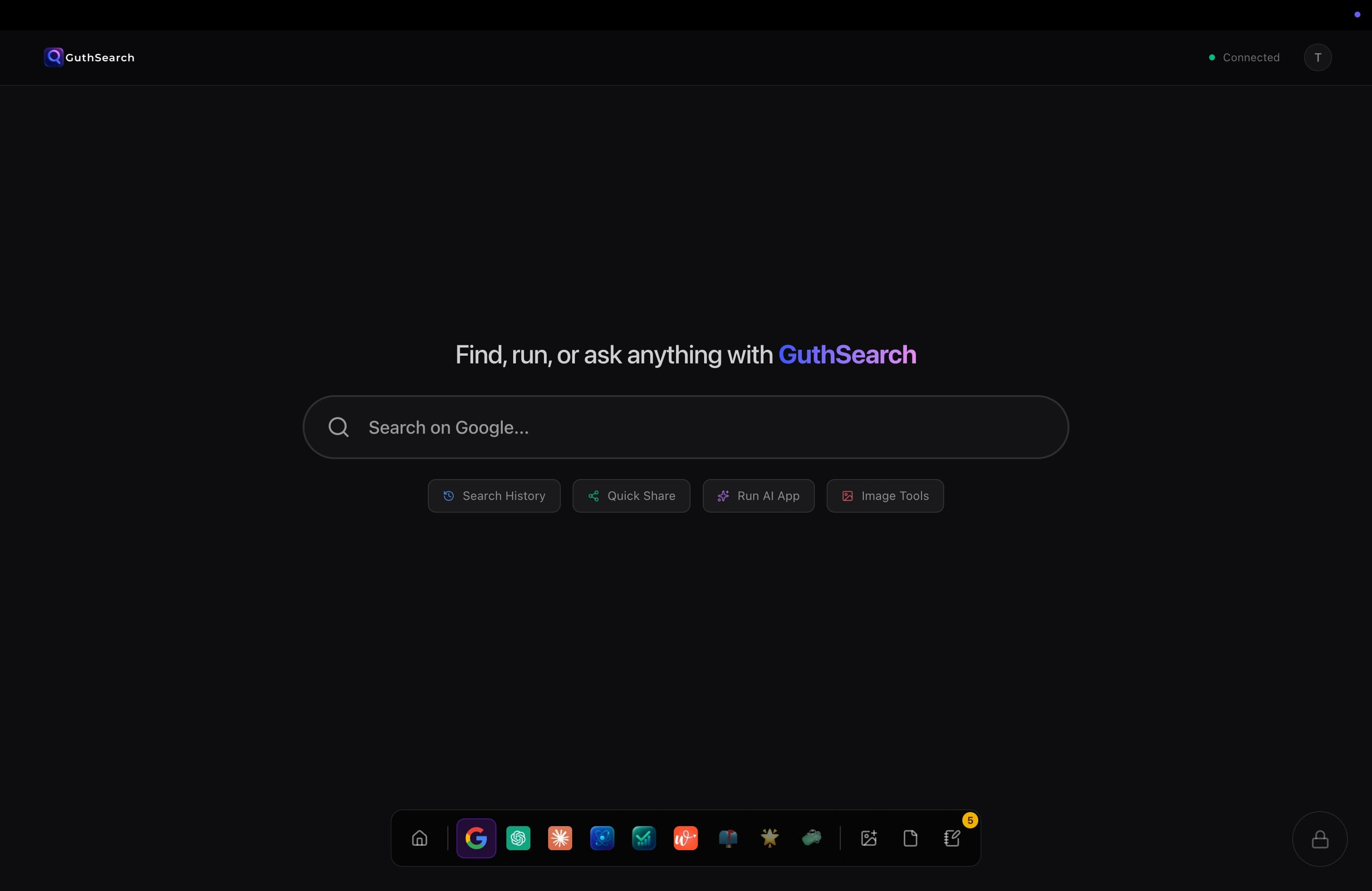 GUTH Search — écran d'accueil